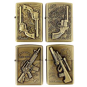 Benzínové zapaľovače 4ks Zbrane Revolver